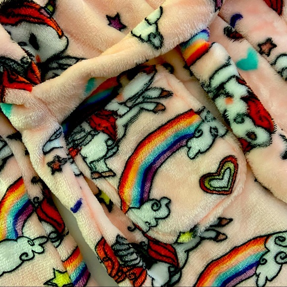 Fleece Unicorn & Rainbows Hooded Robe size 12 - Picture 2 of 4